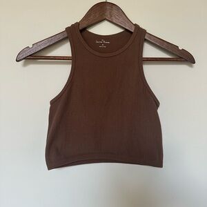 Love Tree Brown Cropped Ribbed Tank Top